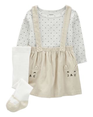 Baby 3-Piece Cat Print Jumper Set - Cream