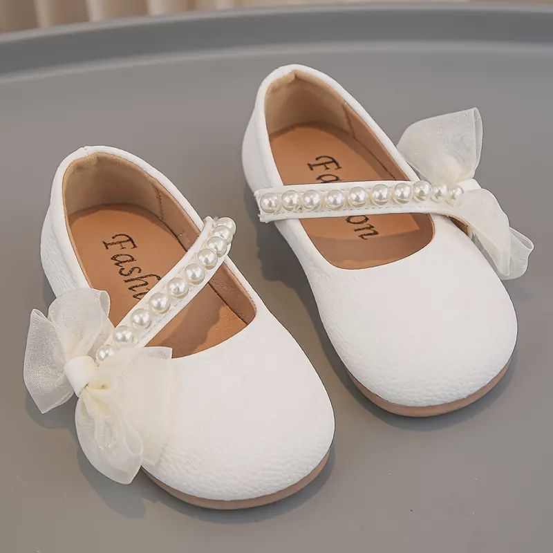 Pearl Bowknot Mary Jane Shoes for Girls - White