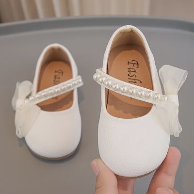 Pearl Bowknot Mary Jane Shoes for Girls - White