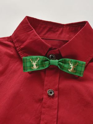 Boys Christmas Solid Color Bowtie Shirts, Long Sleeve Button Up Formal Shirt