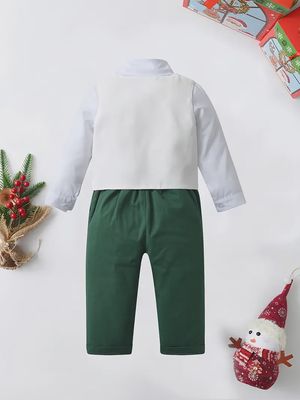 Baby Boy&#39;s 3-Piece Gentleman Outfit Set - Button-Down Shirt With Bow Tie, Vest, Matching Pants