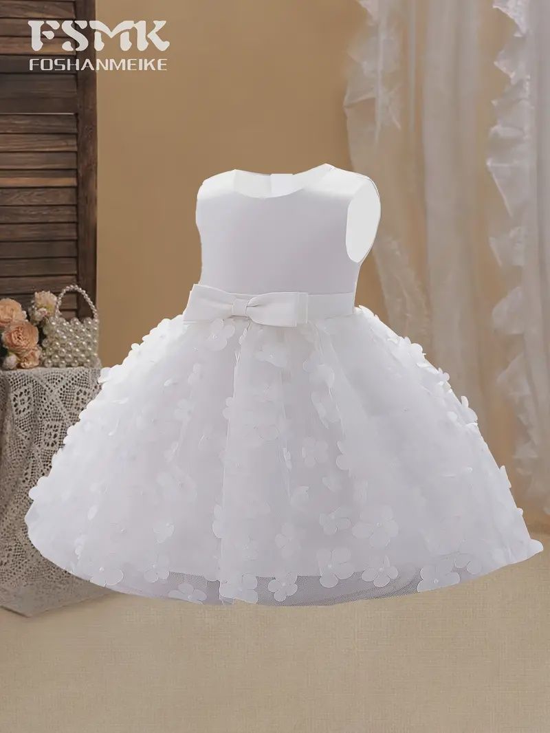 Gorgeous Baby Girls Dress, 3D Flower Girl Dress, Wedding Little Girl Flower Girl Dress, Size: 1-2Y