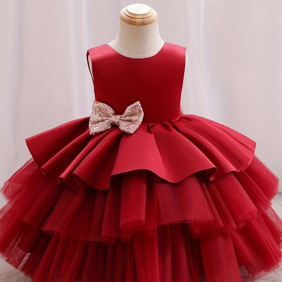 Girls&#39; Gorgeous Backless Layered Gauze Princess Dress - Red