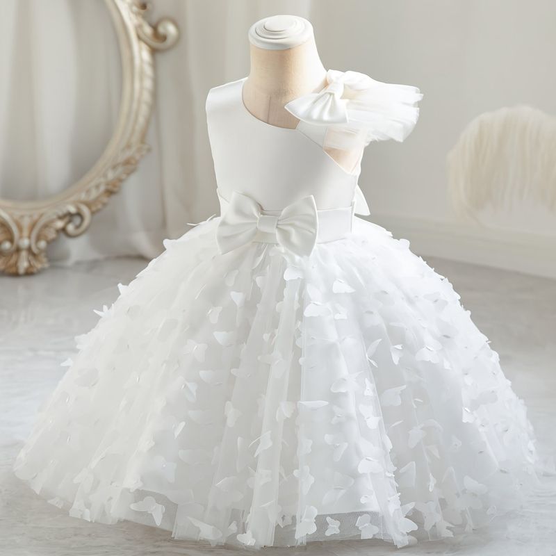 Sweet Butterfly Appliques Bow A-line Gown Dress For Girls - Dress