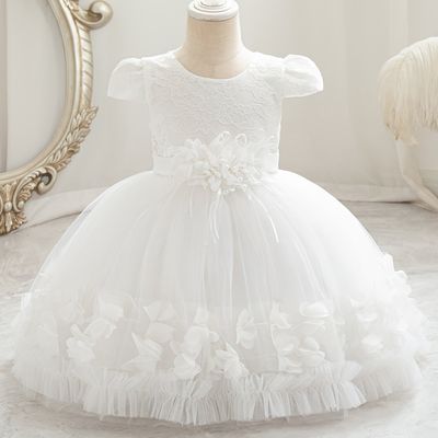 Toddler&#39;s Elegant Flower 3D Applique Mesh Princess Dress