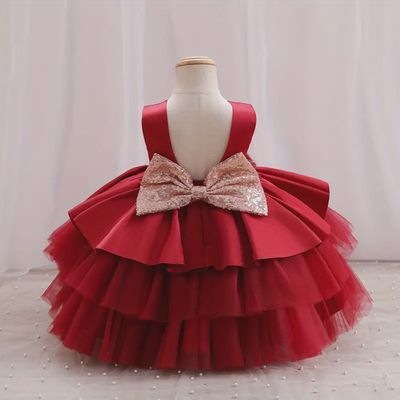 Girls&#39; Gorgeous Backless Layered Gauze Princess Dress - Red
