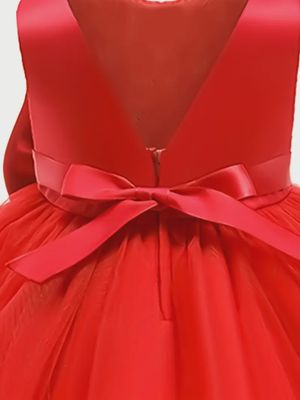Baby Girls Bowknot Decor Sleeveless Backless Mesh Dress