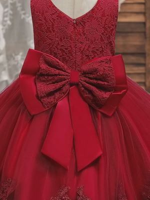 Charming Lace Embroidered Princess Dress for Toddler Girls with Cute Bow