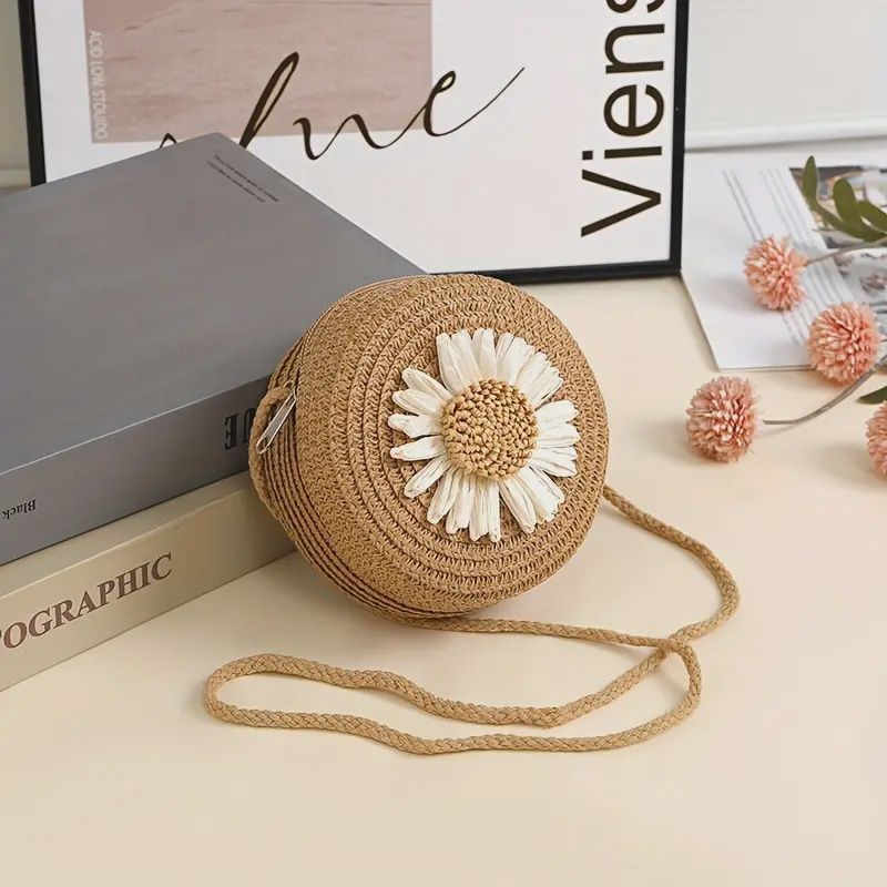 Cute Cartoon Flower Woven Mini Crossbody Bag