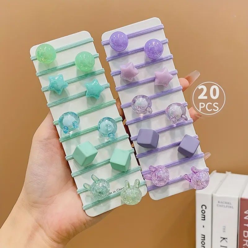 20pcs Girls Super Stretchy Cute Cartoon Hair Ties Set