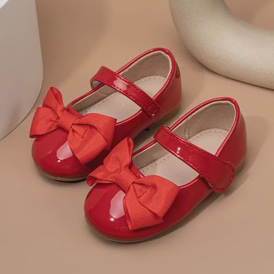 Girls&#39; Red Mary Jane Shoes with Bow Detail
