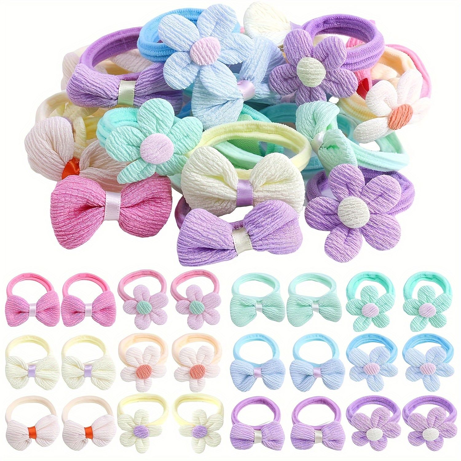 Candy Color Hai Tie Flower and Bow Hair Elastic Hair Loops