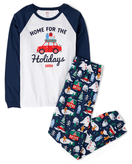 Unisex Kids Matching Family Home For The Holidays Snug Fit Cotton Pajamas - blue, Size: 4yrs
