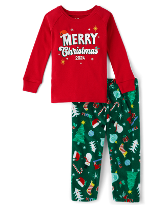 Unisex Baby And Toddler Matching Family Merry Christmas 2024 Snug Fit Cotton And Microfleece Pajamas - green