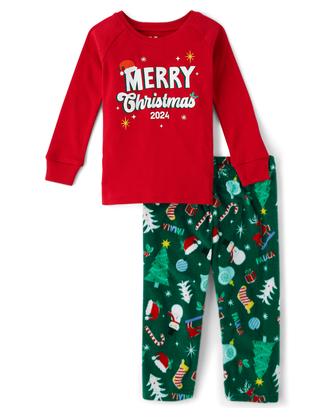 Unisex Baby And Toddler Matching Family Merry Christmas 2024 Snug Fit Cotton And Microfleece Pajamas - green, Size: 12-18M
