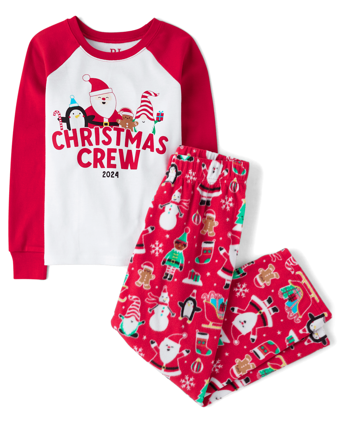 Unisex Kids Matching Family Christmas Crew 2024 Snug Fit Cotton And Microfleece Pajamas - red, Size: 5/6