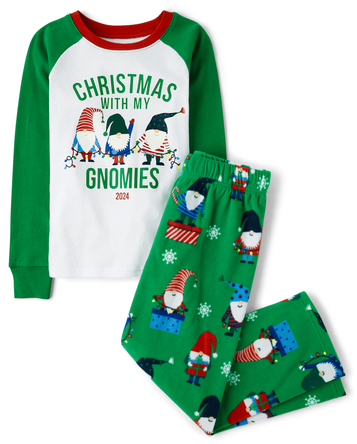 Unisex Kids Matching Family Glow Christmas Gnomies Snug Fit Cotton And Microfleece Pajamas - green, Size: 5/6