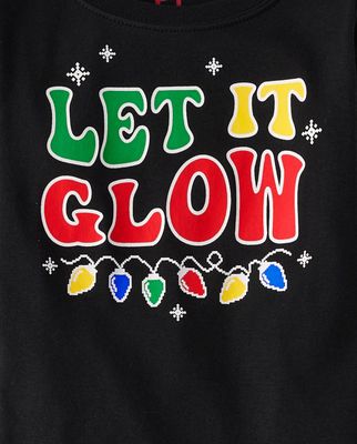 Unisex Kids Matching Family Glow Christmas Lights Snug Fit Cotton Pajamas - black