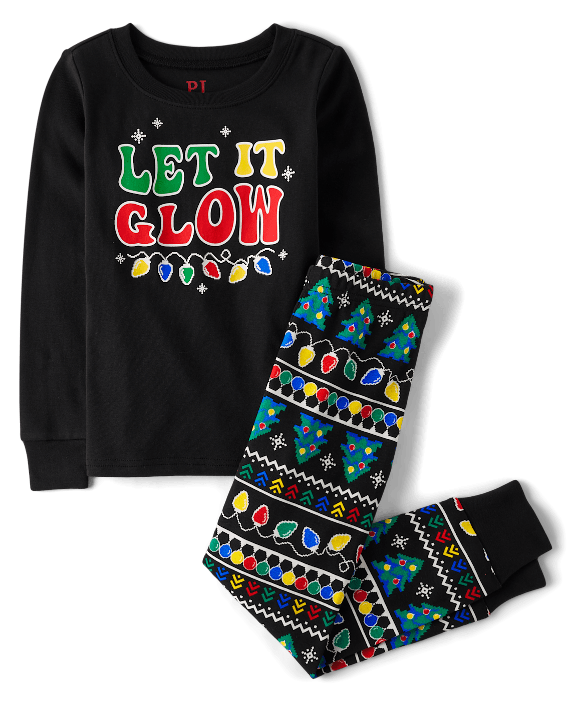 Unisex Kids Matching Family Glow Christmas Lights Snug Fit Cotton Pajamas - black, Size: 7