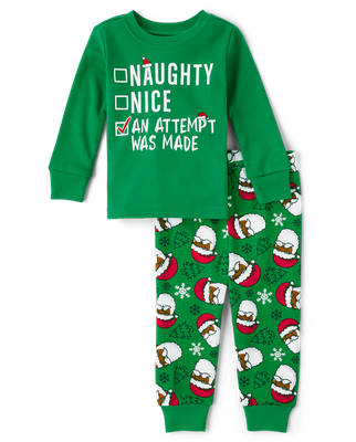 Unisex Baby And Toddler Glow Nice List Snug Fit Cotton Pajamas - green