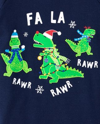 Baby And Toddler Boys Glow Christmas Dino Snug Fit Cotton Pajamas - blue