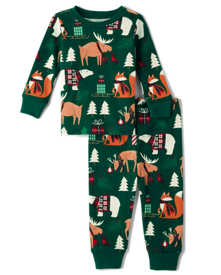 Unisex Baby And Toddler Matching Family Animal Snug Fit Cotton Pajamas - green