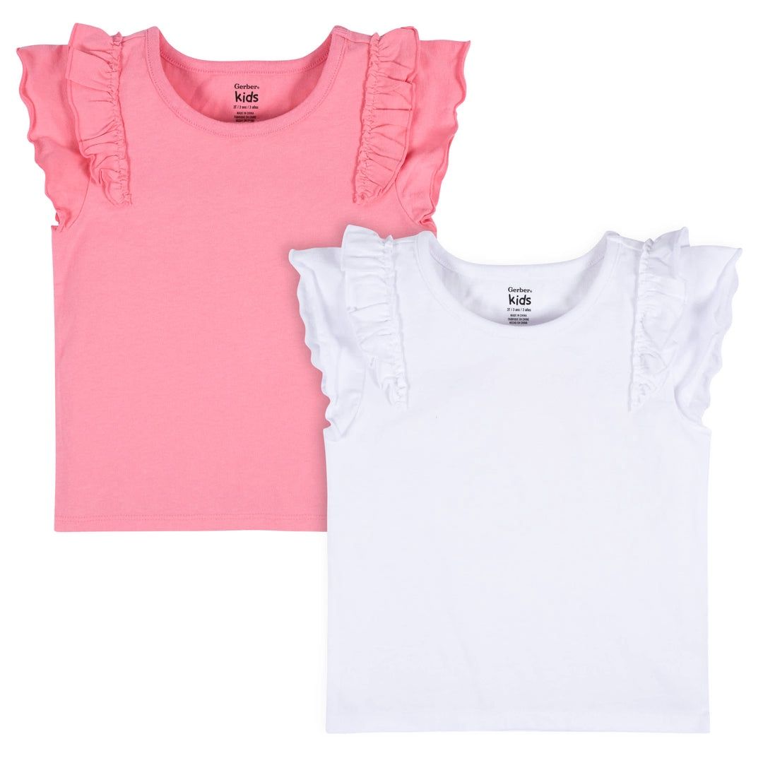 2-Pack Infant &amp; Toddler Girls Pink &amp; White Double Ruffle Tops, Size: 12M