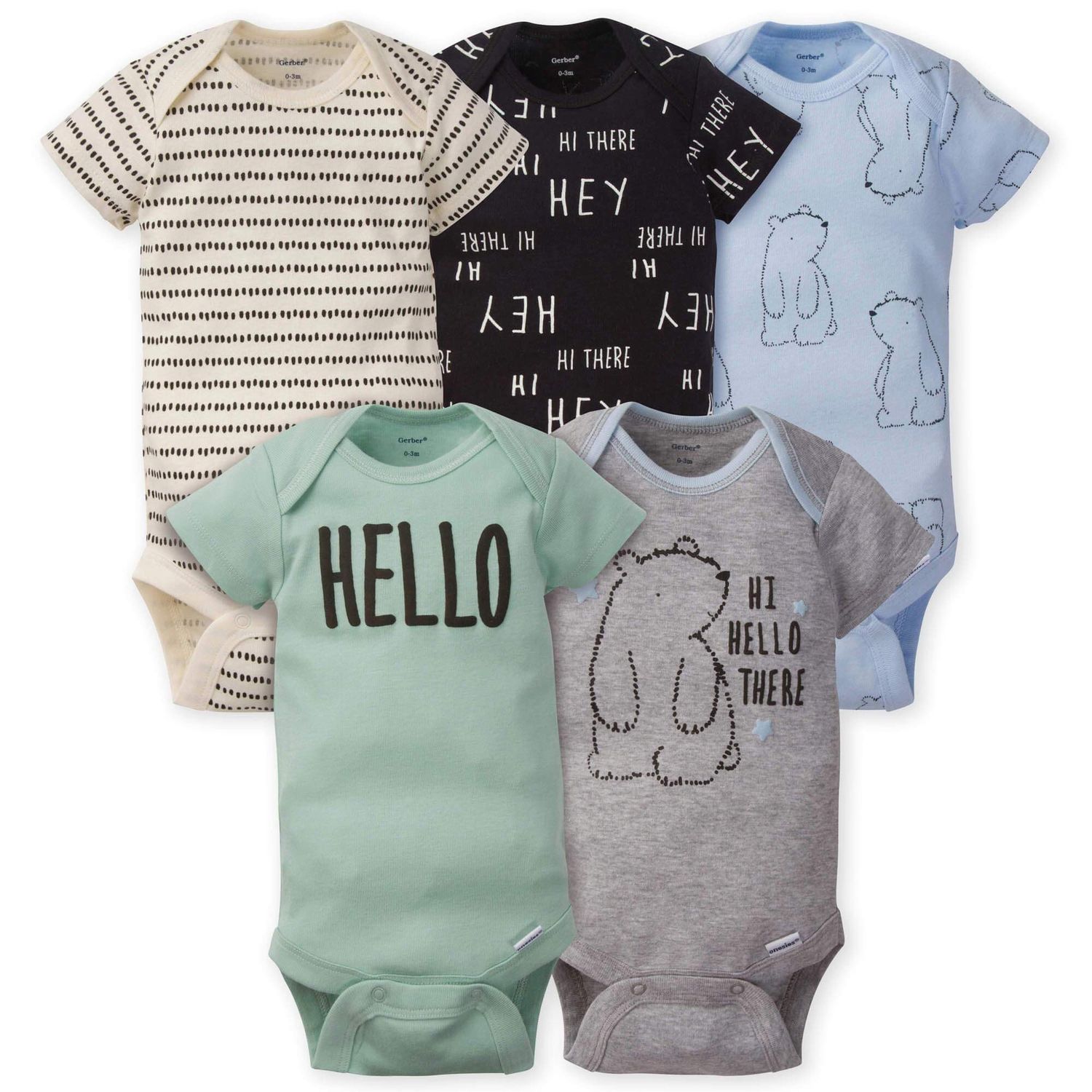 5-Pack Baby Boys Bear Short Sleeve Onesies® Bodysuits, Size: 0-3M