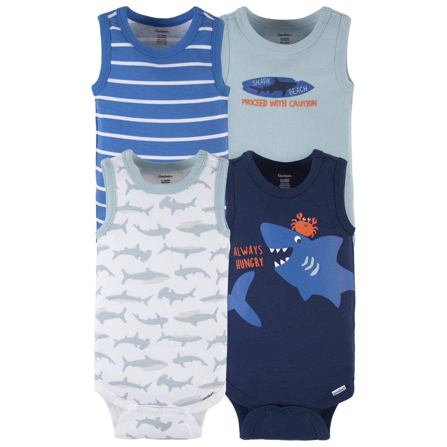 4-Pack Baby Boys Shark Zone Tank Onesies® Bodysuit, Size: NB