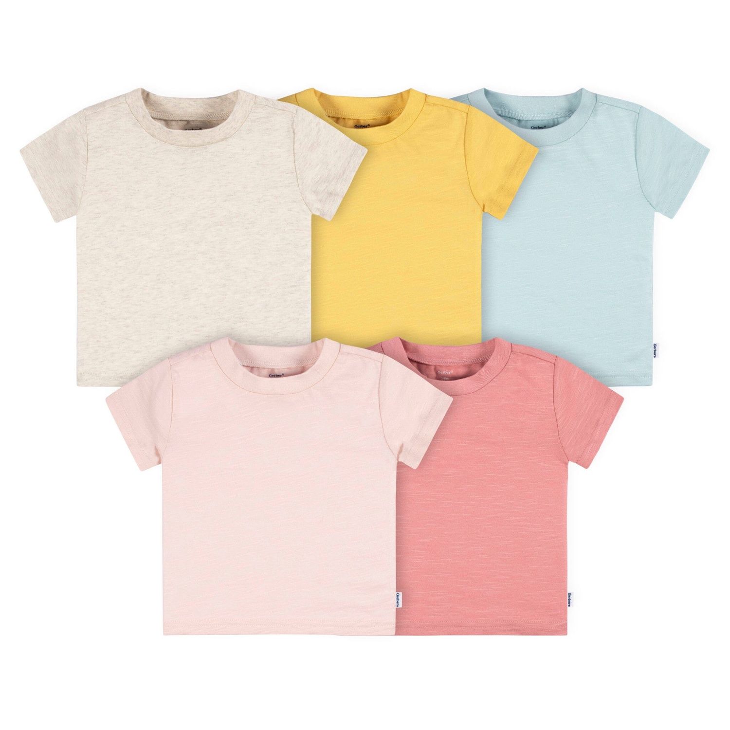 5-Pack Baby Neutral Pink &amp; Green Short Sleeve Tees, Size: 6-9M