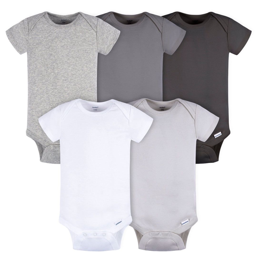 5-Pack Baby Neutral Greys Short Sleeve Onesies® Bodysuits, Size: 0-3M
