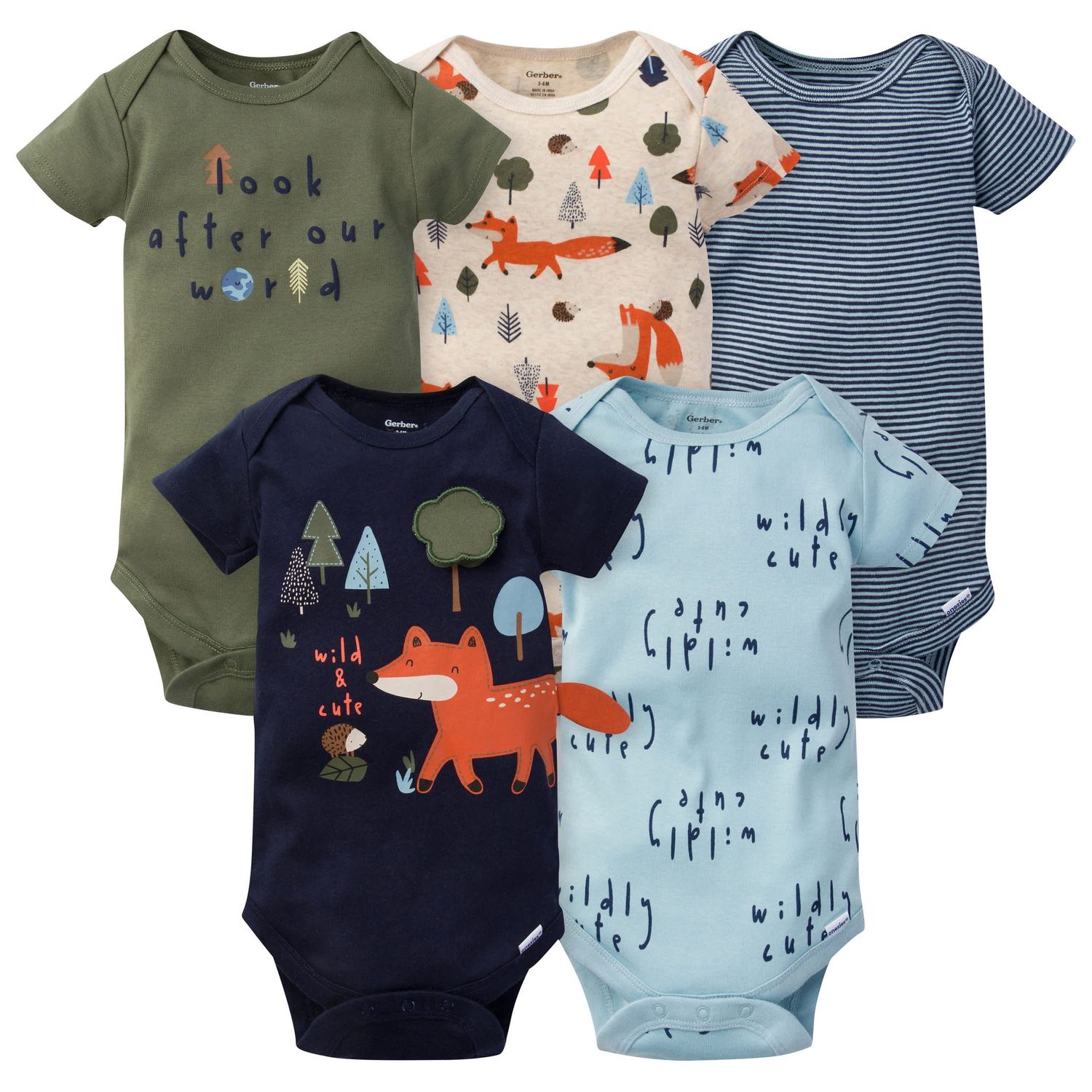 5-Pack Baby Boys Fox Short Sleeve Onesies® Bodysuit, Size: 0-3M