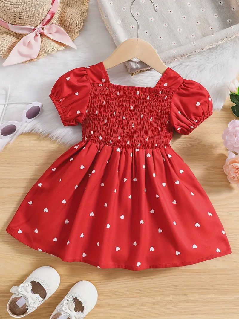 Adorable Heart-Print Tunic Dress, Size: 3-6M