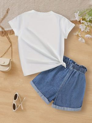 Cute Unicorn Print Girl's Casual Versatile Short Sleeve T-shirt &amp; Shorts Set