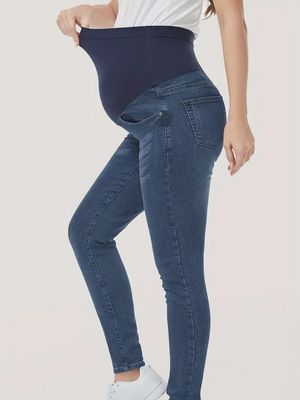 Women's Maternity Jeans Over The Belly Slim Stretchy High Waist Denim Skinny Pants With Pockets