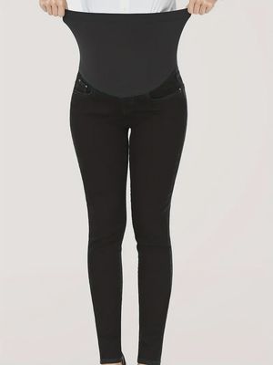 Women's Maternity Jeans Over The Belly Slim Stretchy High Waist Denim Skinny Pants With Pockets - Black