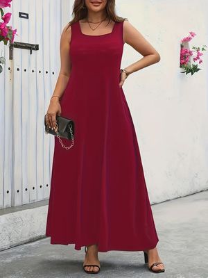 Women's Maternity Solid Tank Dress for Summer, Elegant Casual Maxi Dress