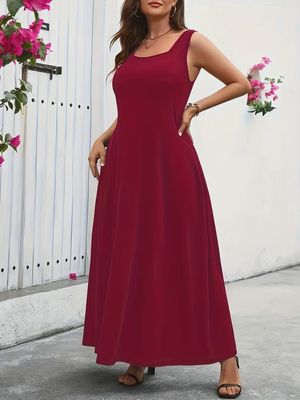 Women's Maternity Solid Tank Dress for Summer, Elegant Casual Maxi Dress