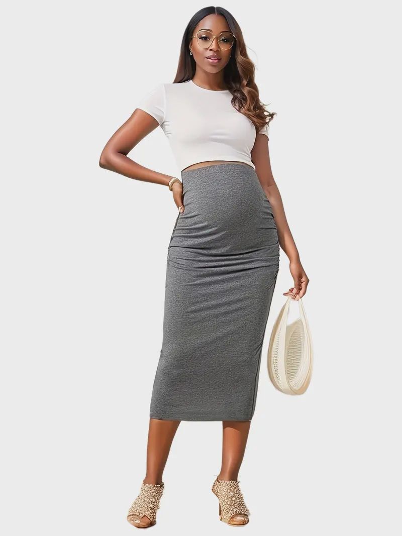 Elegant High-Waist Maternity Skirt, Color: Grey, Size: Med