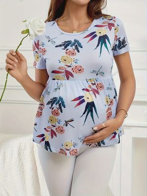 Comfortable Short Sleeve, Round Neck Top for Pregnant Women, Maternity Clothes