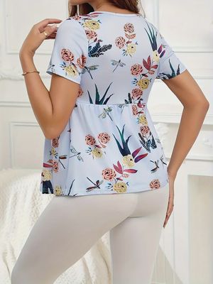 Comfortable Short Sleeve, Round Neck Top for Pregnant Women, Maternity Clothes