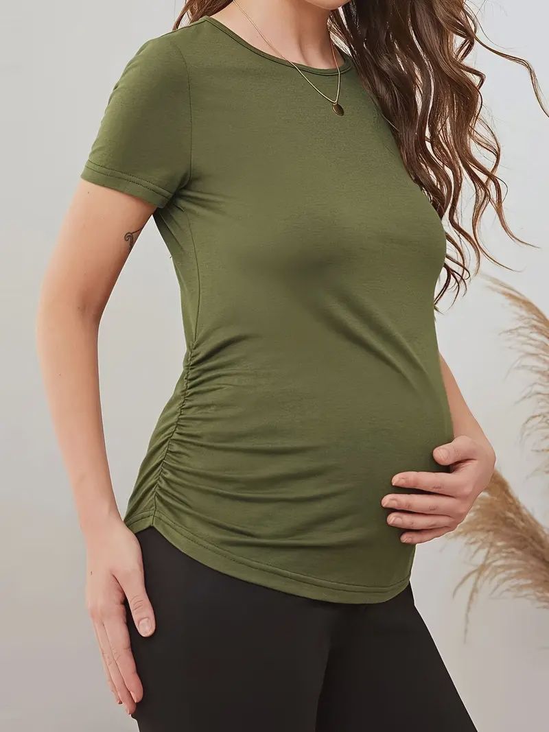 Comfortable Maternity Short Sleeve T-Shirt with Elegant Ruched Detail, Size: XL