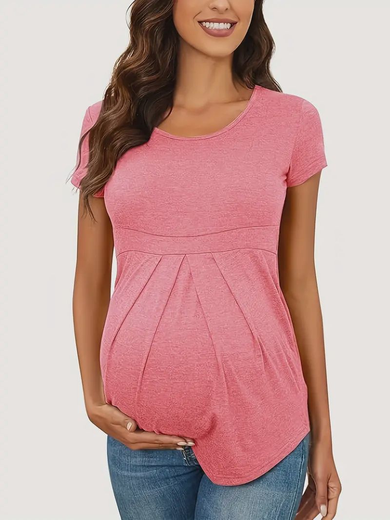 Women&#39;s Maternity Solid Short Sleeve T-shirt, Casual Stylish Elegant Tunic Tees, Size: Med