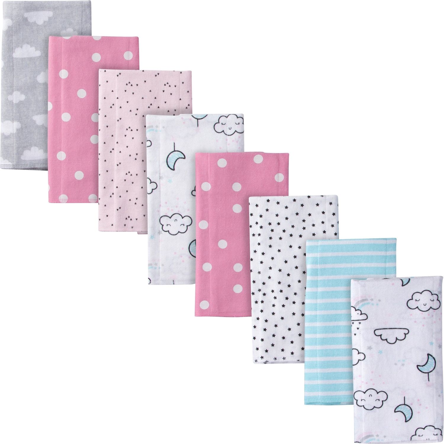 4 pack Baby Girls Clouds Flannel Burp Cloths