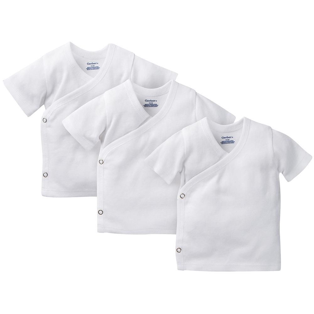 3-Pack White Side-Snap Short Sleeve Shirts, Size: NB