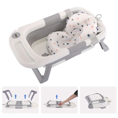 Collapsible Baby Bathtub, Baby Bath Tub with Soft Cushion &amp; Thermometer, Baby Bathtub Newborn to Toddler 0-36 Months, Portable Travel Baby Tub