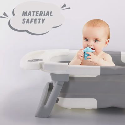 Collapsible Baby Bathtub, Baby Bath Tub with Soft Cushion &amp; Thermometer, Baby Bathtub Newborn to Toddler 0-36 Months, Portable Travel Baby Tub