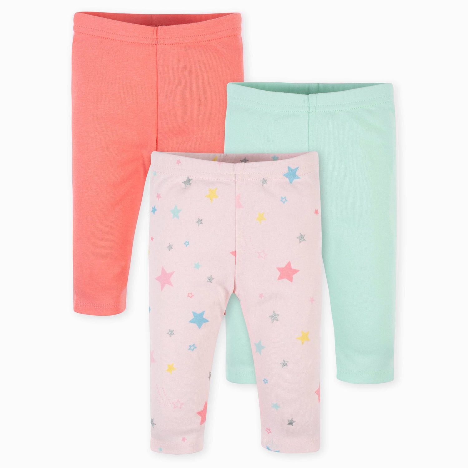 3-Pack Baby Girls Stars &amp; Pastels Leggings, Size: 0-3M