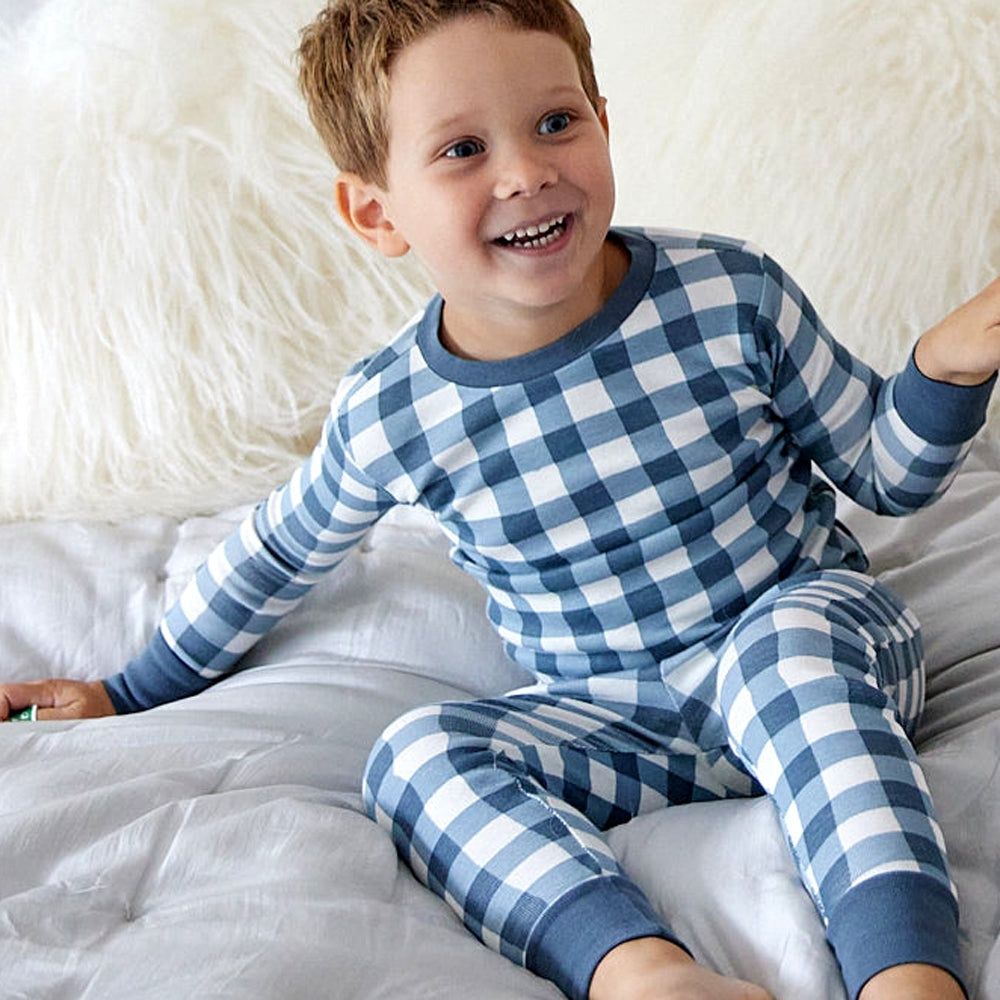 2-Piece Organic Cotton Pajamas - Navy/Check, Size: 5T