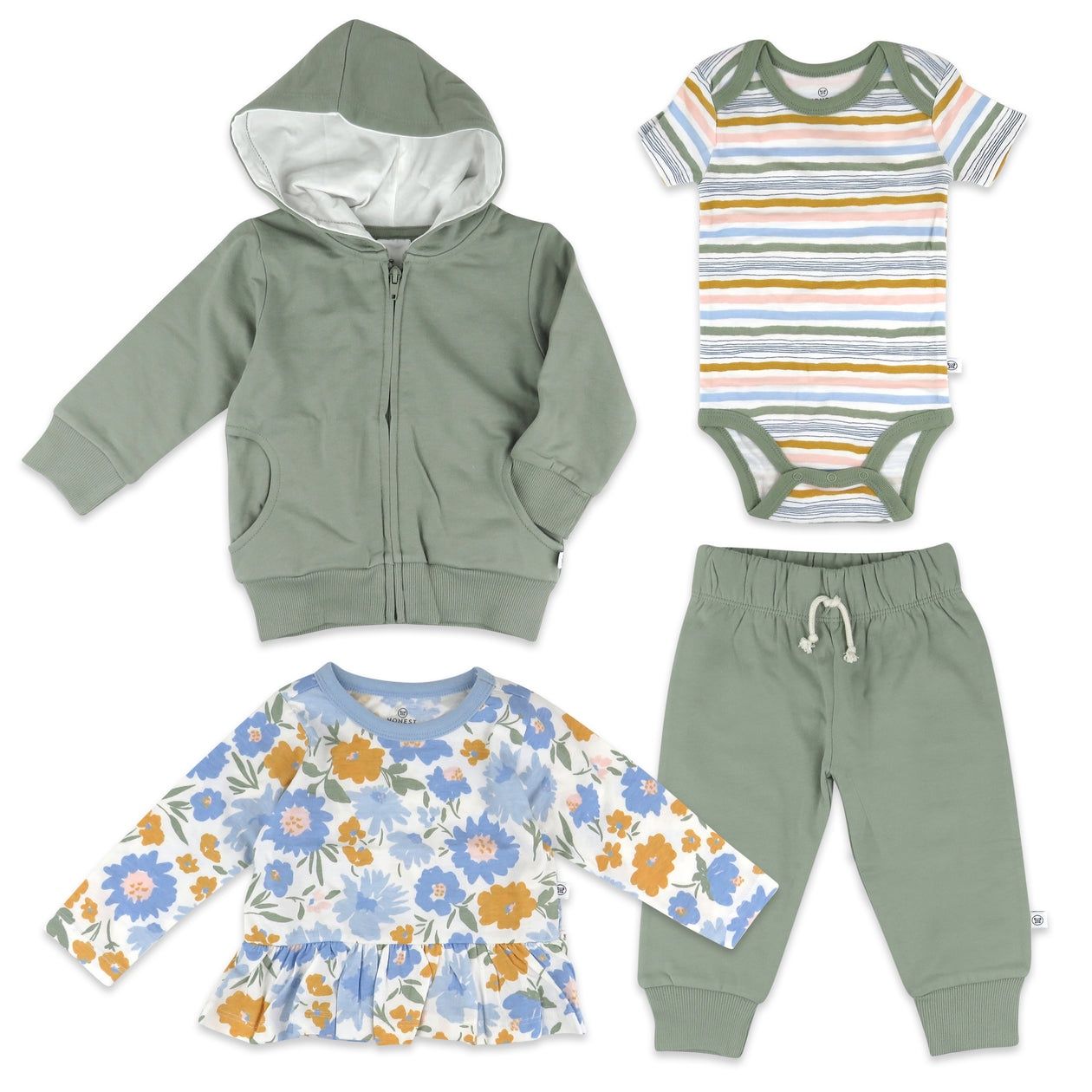 4-Piece Bundle Long Shirt, SS Bodysuit, Sweatshirt, and Sweatpant, Size: 0-3M